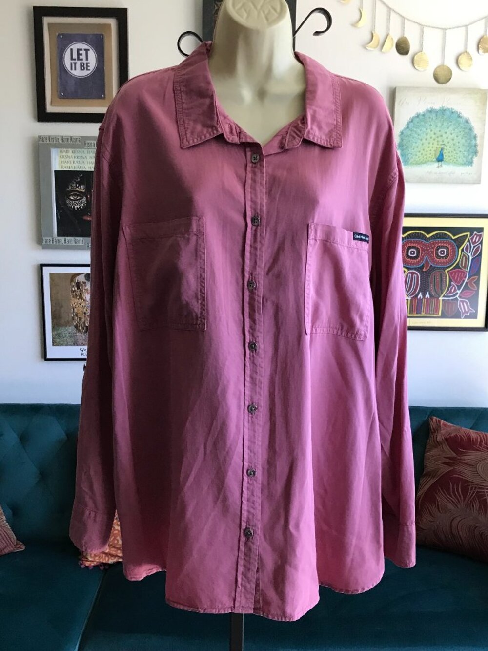 CALVIN KLEIN Jeans size 2X Dusty Rose Soft Tencel Denim Button Front Shirt